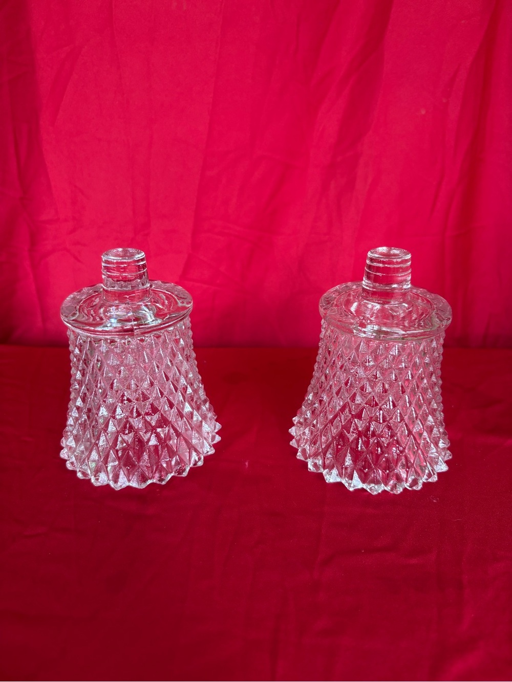 Vintage home interior Glass Diamond-Pattern Candle Shade Pair - Clear